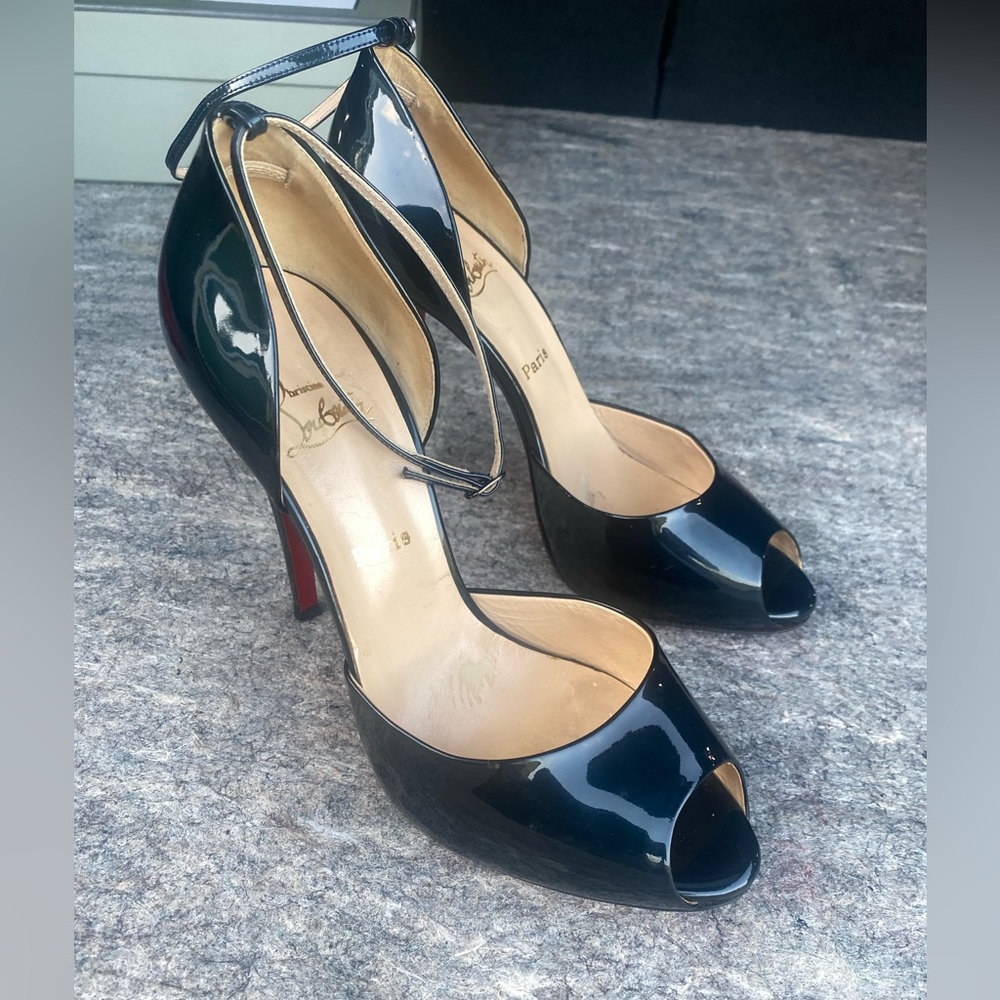Christian Louboutin Black Patent Peep-Toe Platform Pumps